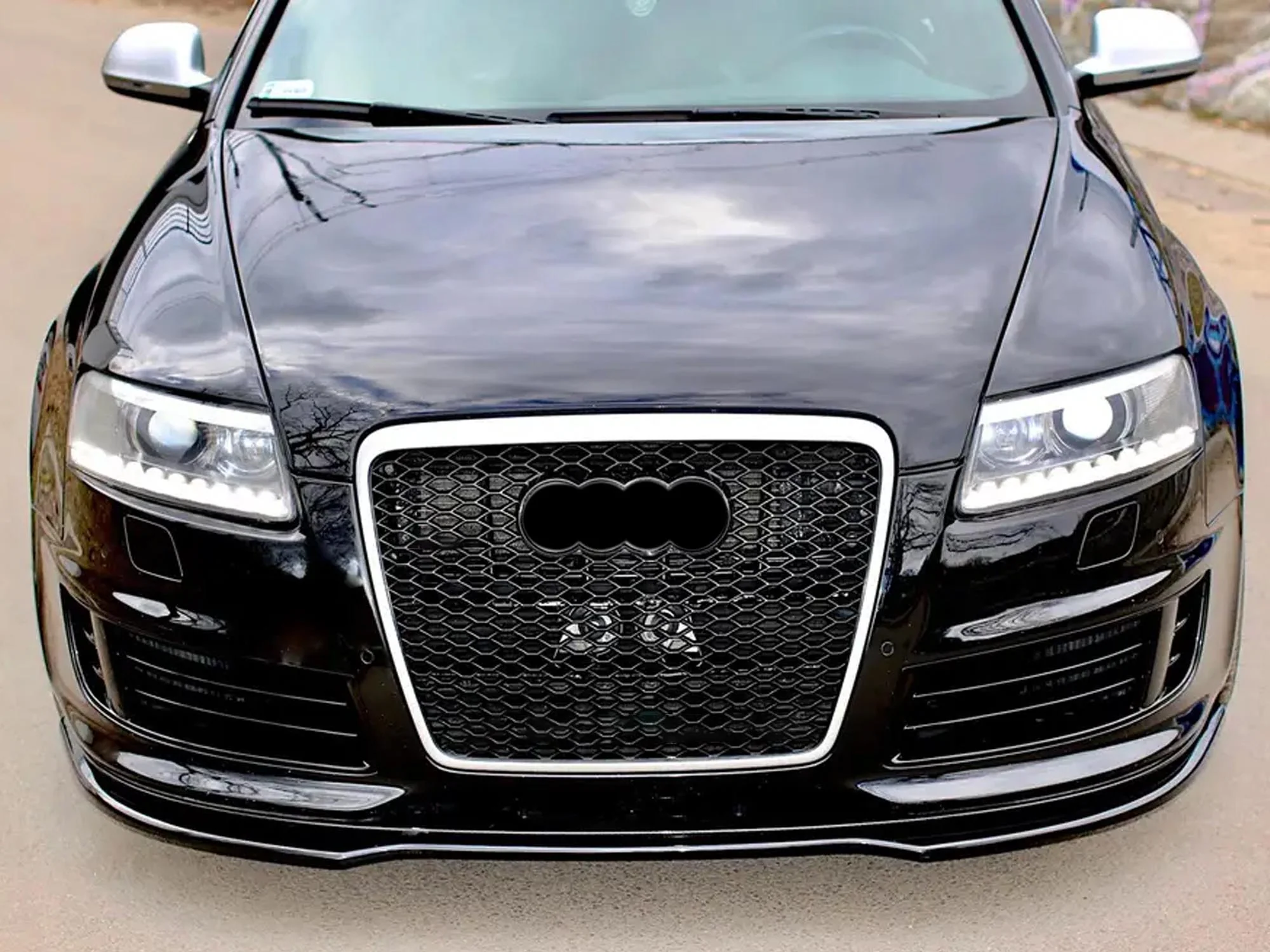 Honeycomb Front Grille w/ Chrome Frame For Audi A6 S6 C6 2005-2011 Grill RS6 Style - Image 3