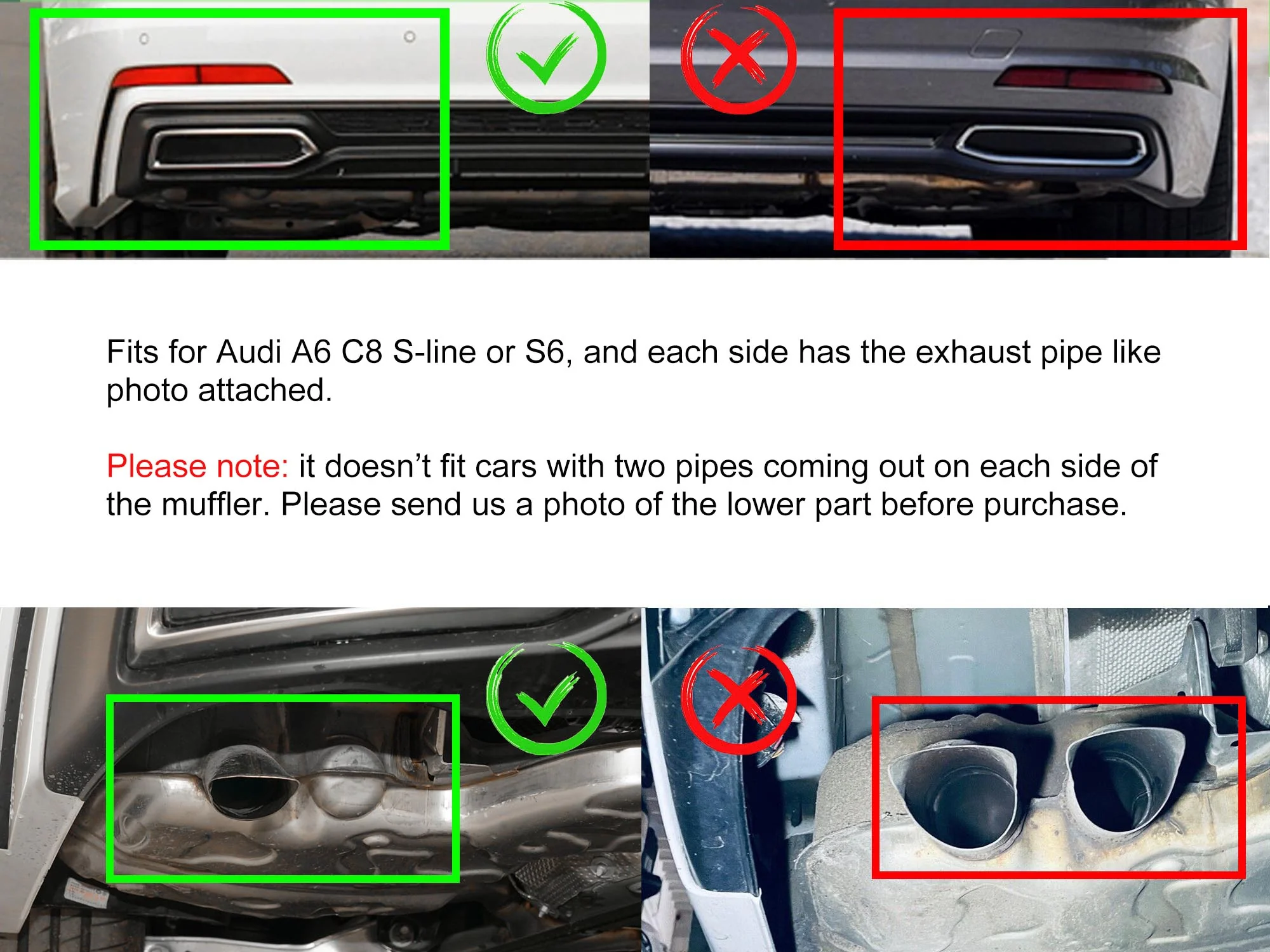 S6 Style Gloss Black Rear Diffuser + Black Tips for Audi A6 C8 S6 S-Line Sedan 2019-2025 - Image 3