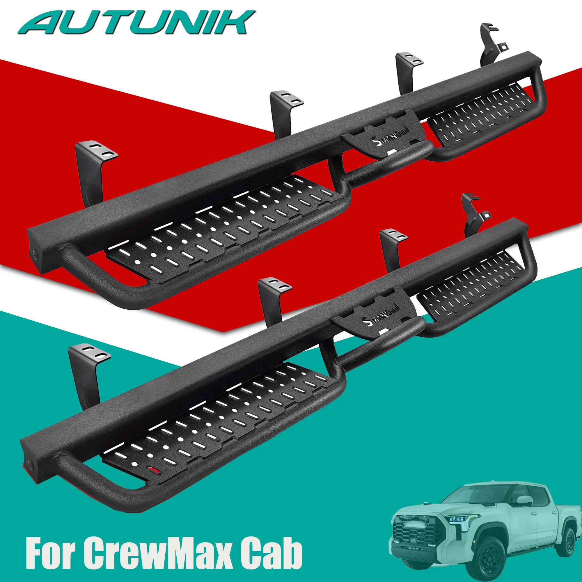 Running Boards FIT FOR 20-2026 Toyota Tundra CrewMax Nerf Bar Drop Down Step Black