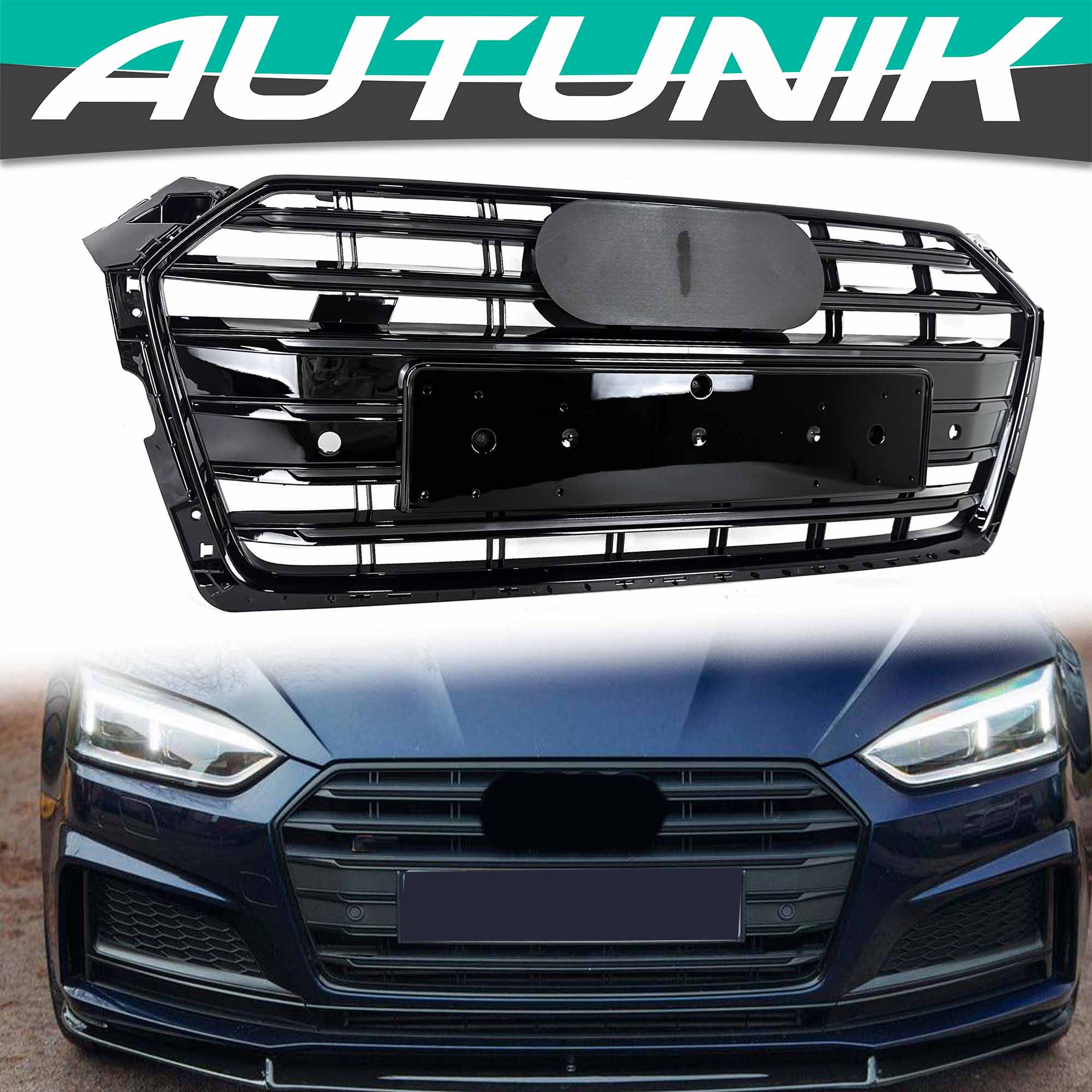 Front Bumper Grille Gloss Black Fits Audi A5/S5 B9 2017–2019