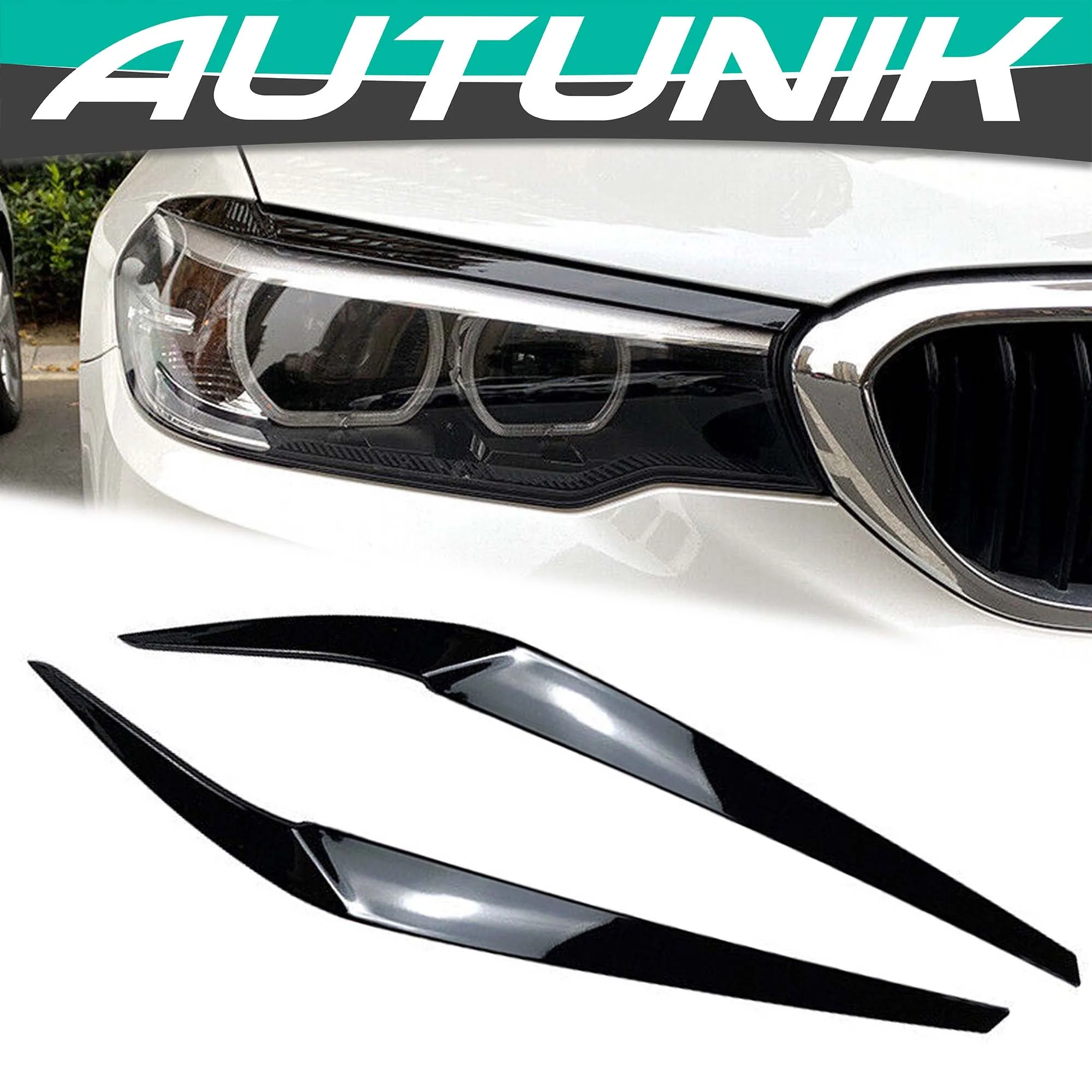 Gloss Black Headlight Eyelid Cover Eyebrow For BMW 5-Series G30 530I 540I M550I 2017-2023