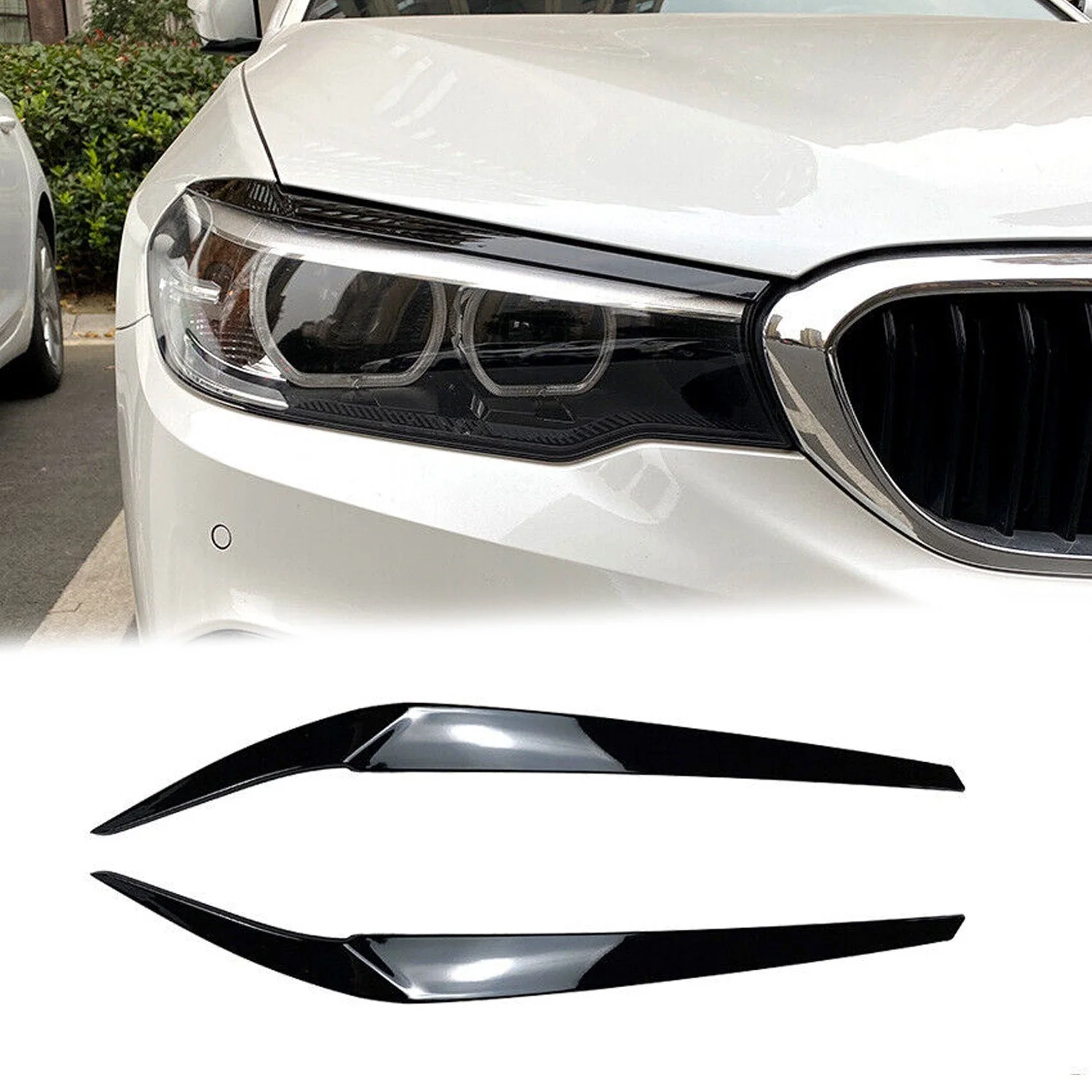 Gloss Black Headlight Eyelid Cover Eyebrow For BMW 5-Series G30 530I 540I M550I 2017-2023 - Image 2