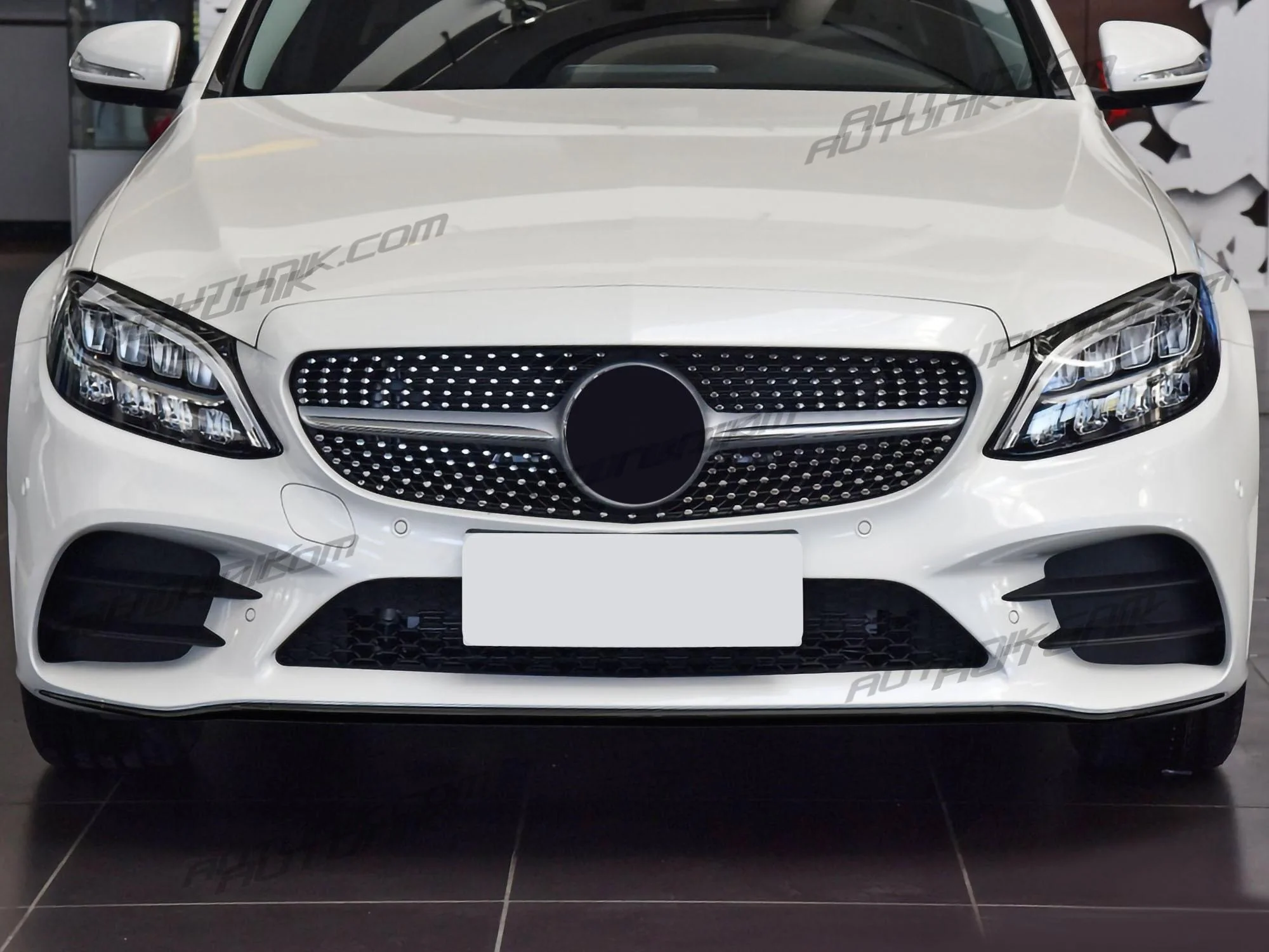Gloss Black Front Lip Molding Trims For Mercedes C-Class W205 Sedan/Coupe AMG Bumper 2019-2021 - Image 3