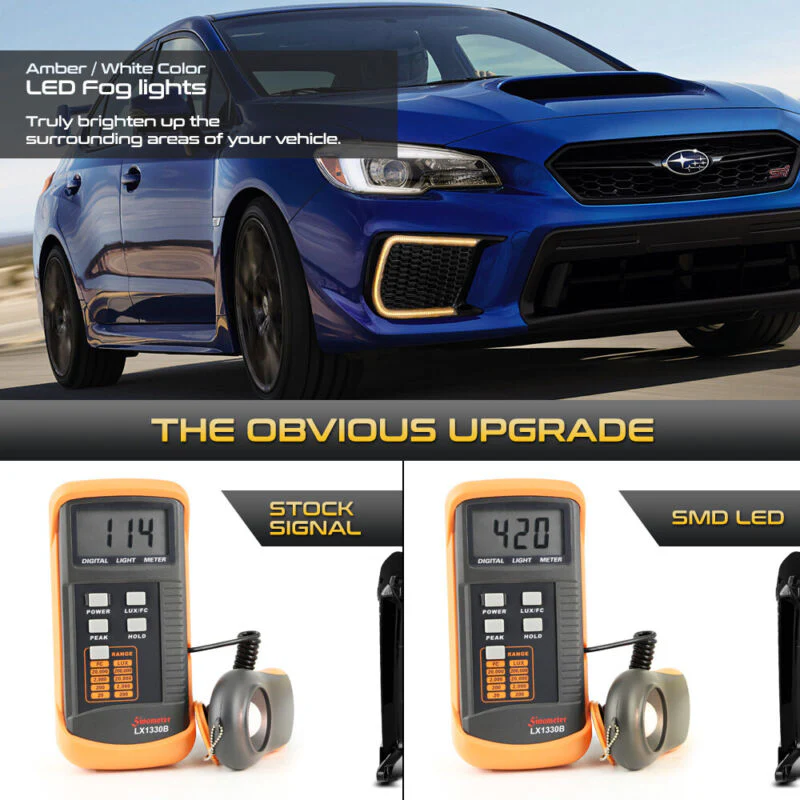 White+Amber Sequential LED DRL Turn Signal Fog Lights Cover Bezel For 2018-2021 Subaru WRX STi - Image 3