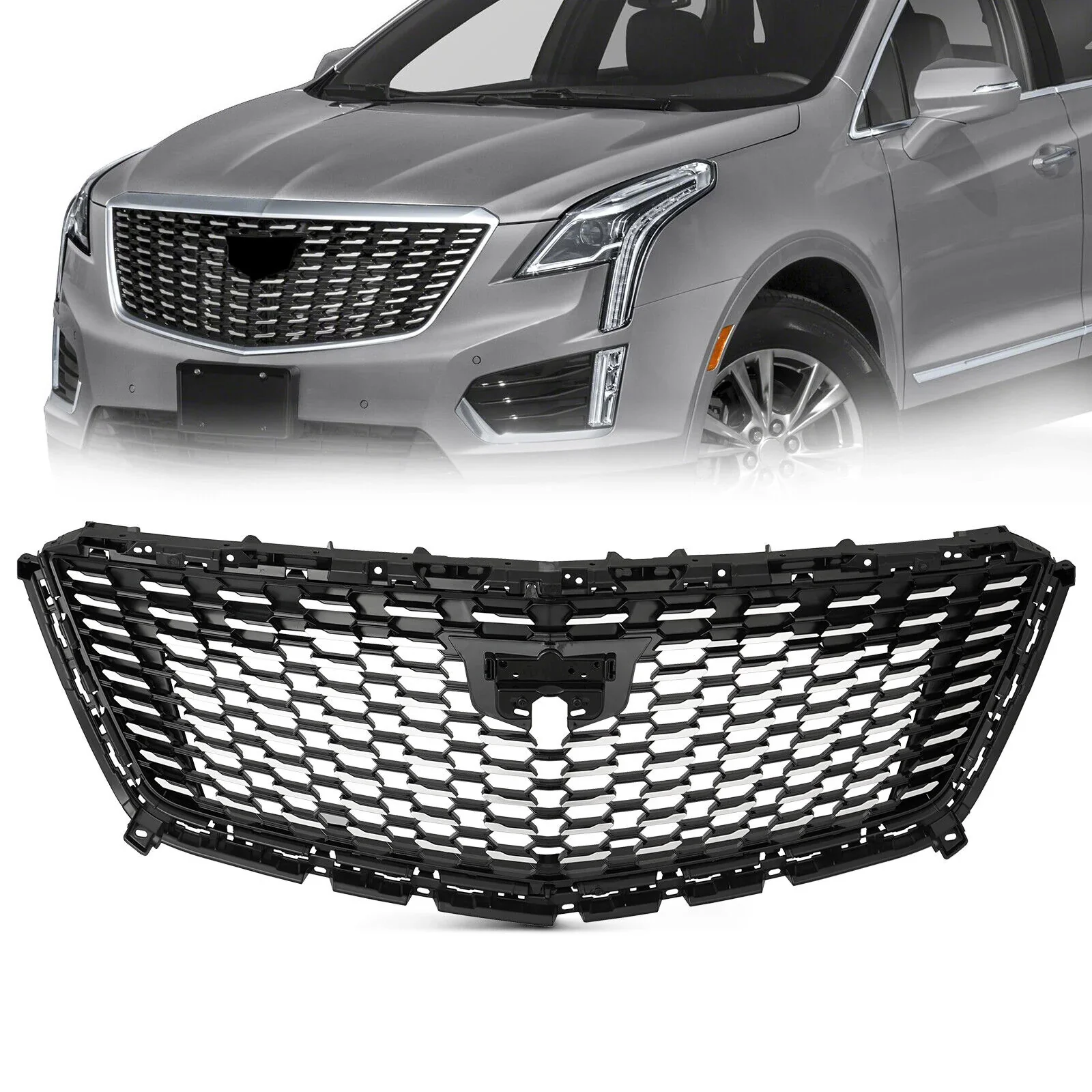 Silver Front Bumper Upper Grille Grill For Cadillac XT5 2016-2023 No Camera