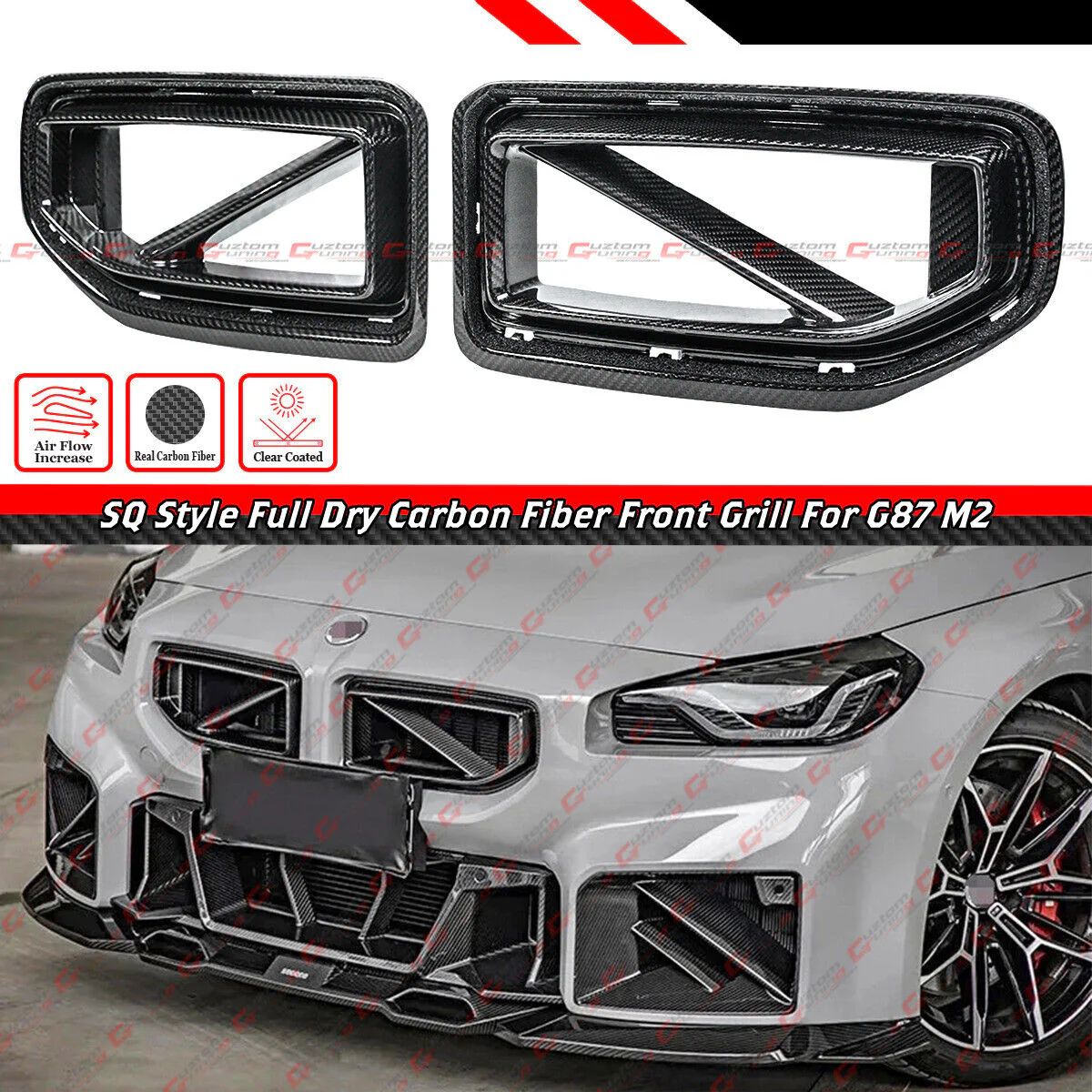 Dry Carbon Fiber Front Nose Kidney Grille for BMW G87 M2 2023-2026