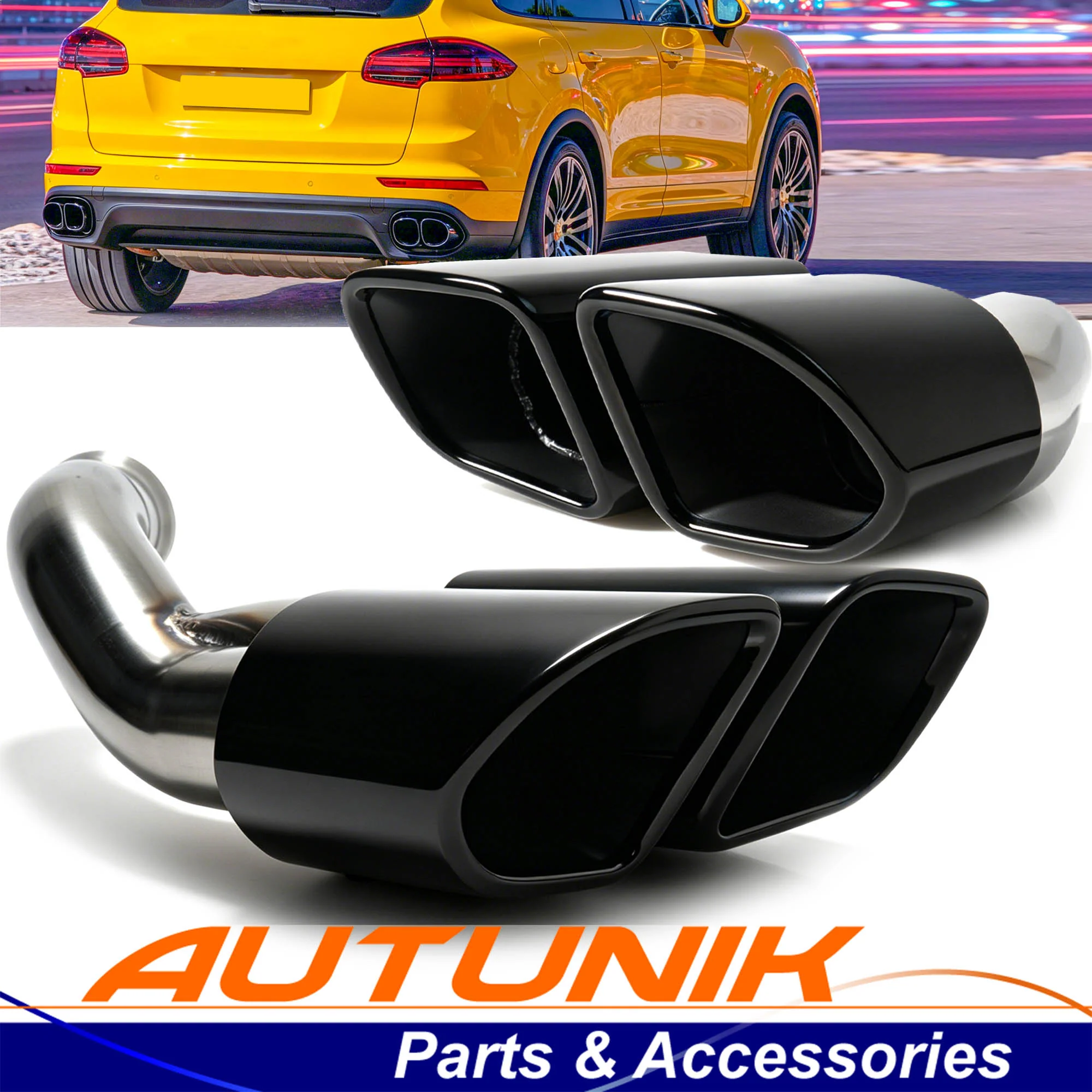 Square Exhaust Pipe Tips Black fit for Porsche Cayenne Base 2015 2016 2017 2018