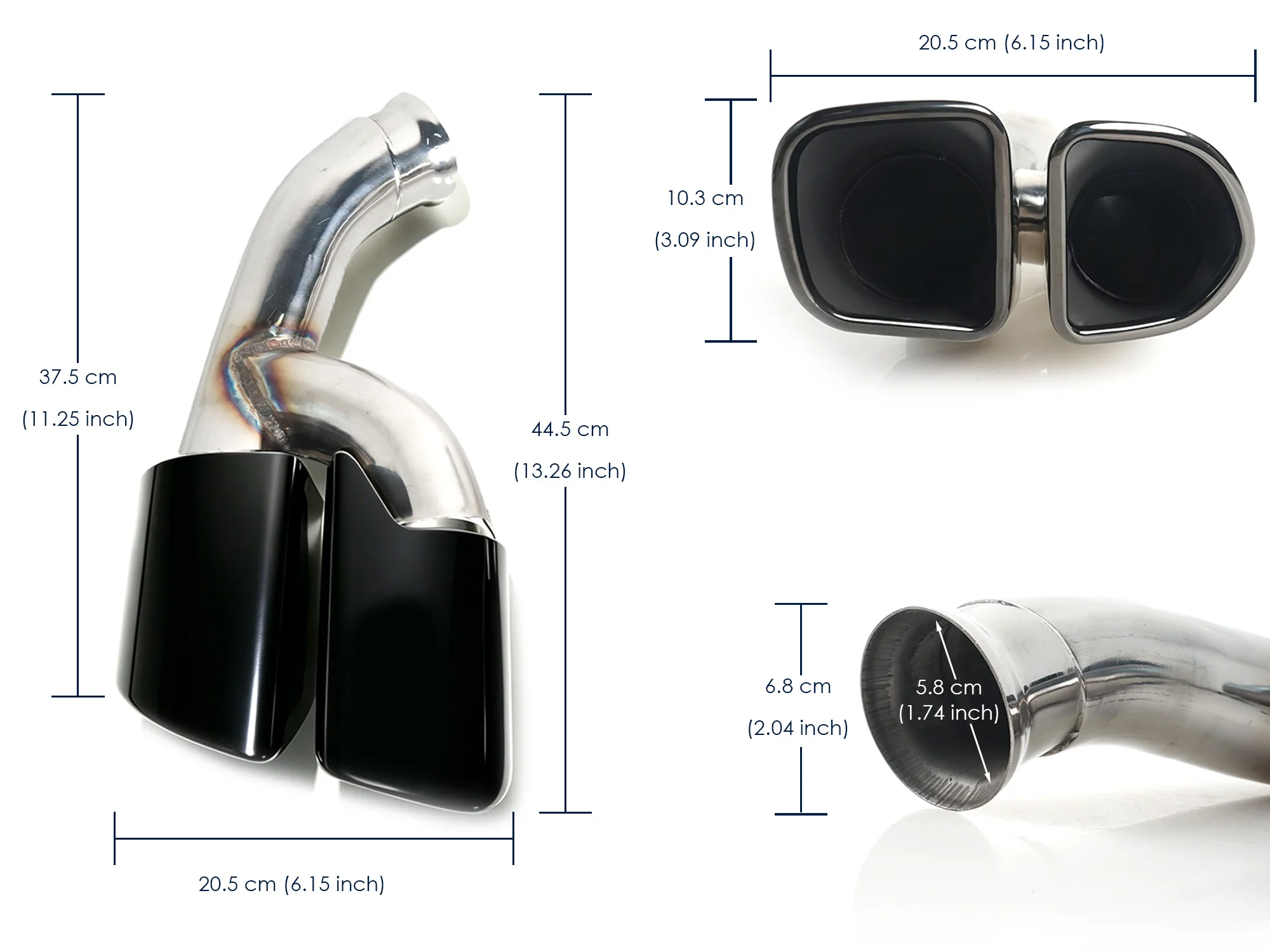 Square Exhaust Pipe Tips Black fit for Porsche Cayenne Base 2015 2016 2017 2018 - Image 13