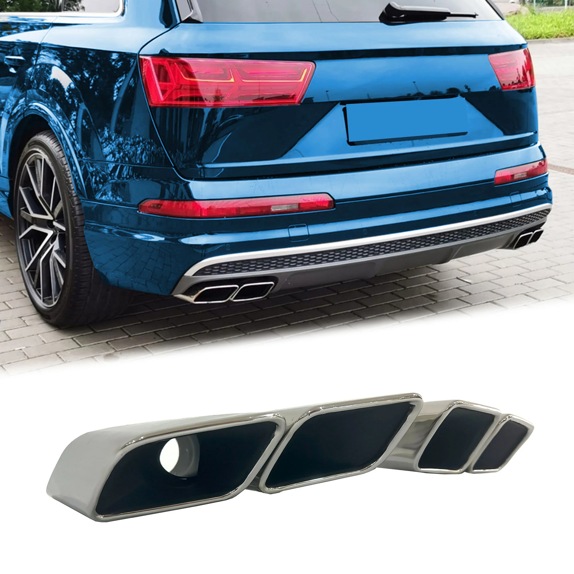 Chrome Square Exhaust Tips for Audi Q7 3.0L Gasoline 2016–2019 | 55mm Inlet