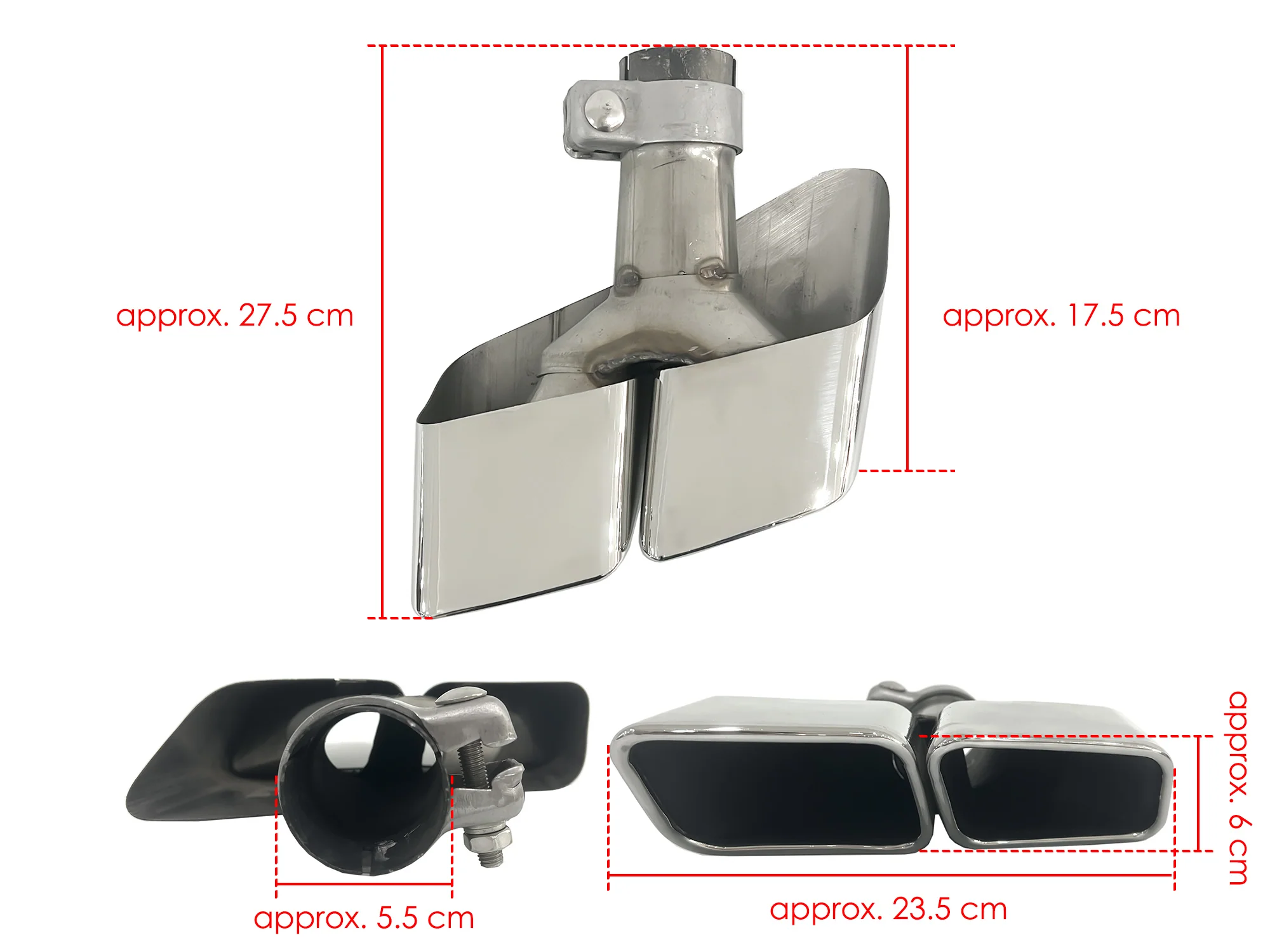 Chrome Square Exhaust Tips for Audi Q7 3.0L Gasoline 2016–2019 | 55mm Inlet - Image 11