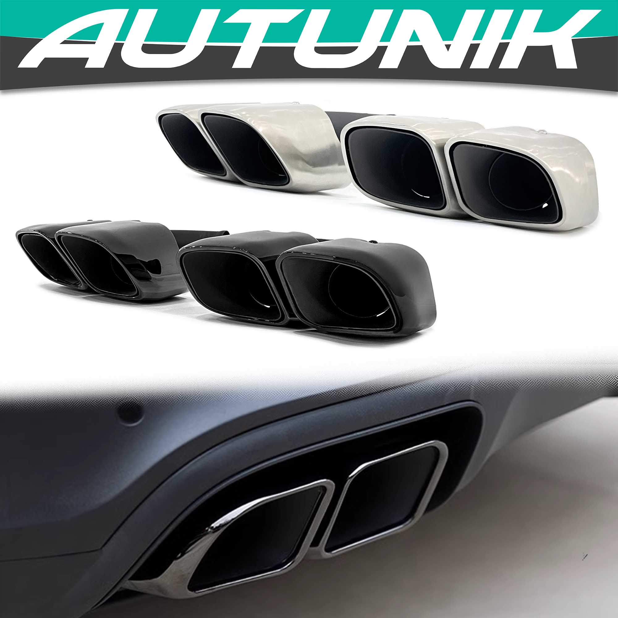 Square Twin Exhaust Tips For 11-14 Porsche Cayenne Base 958.1 Short Pipe