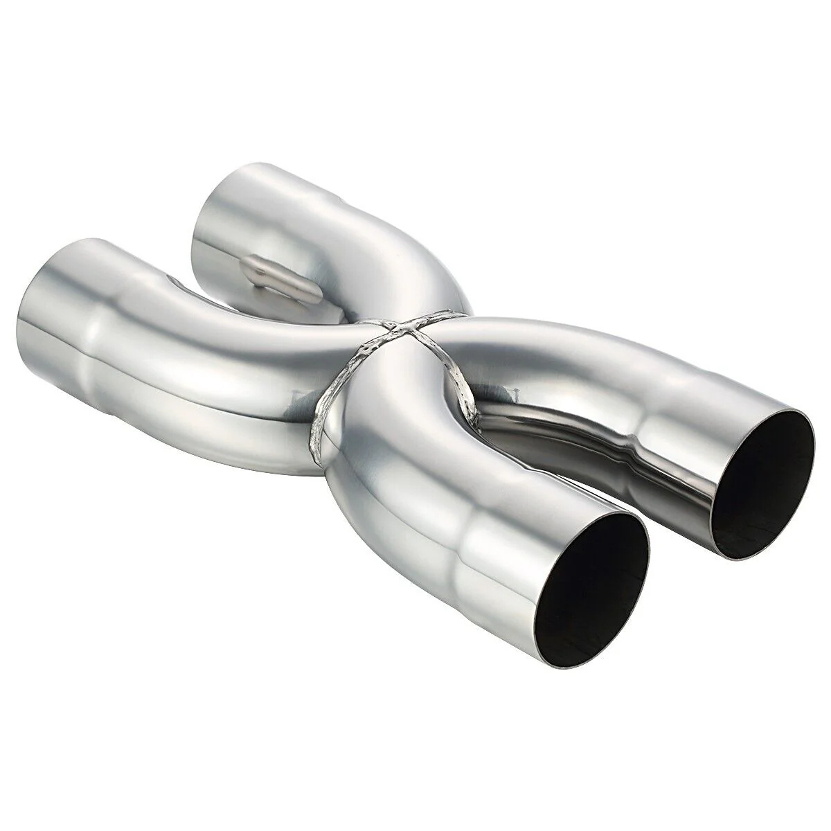 Stainless Steel Polished X-Pipe 2.5" Inlet Crossover Pipe, 2.5" Outlet, 12" Overall Length - Image 4