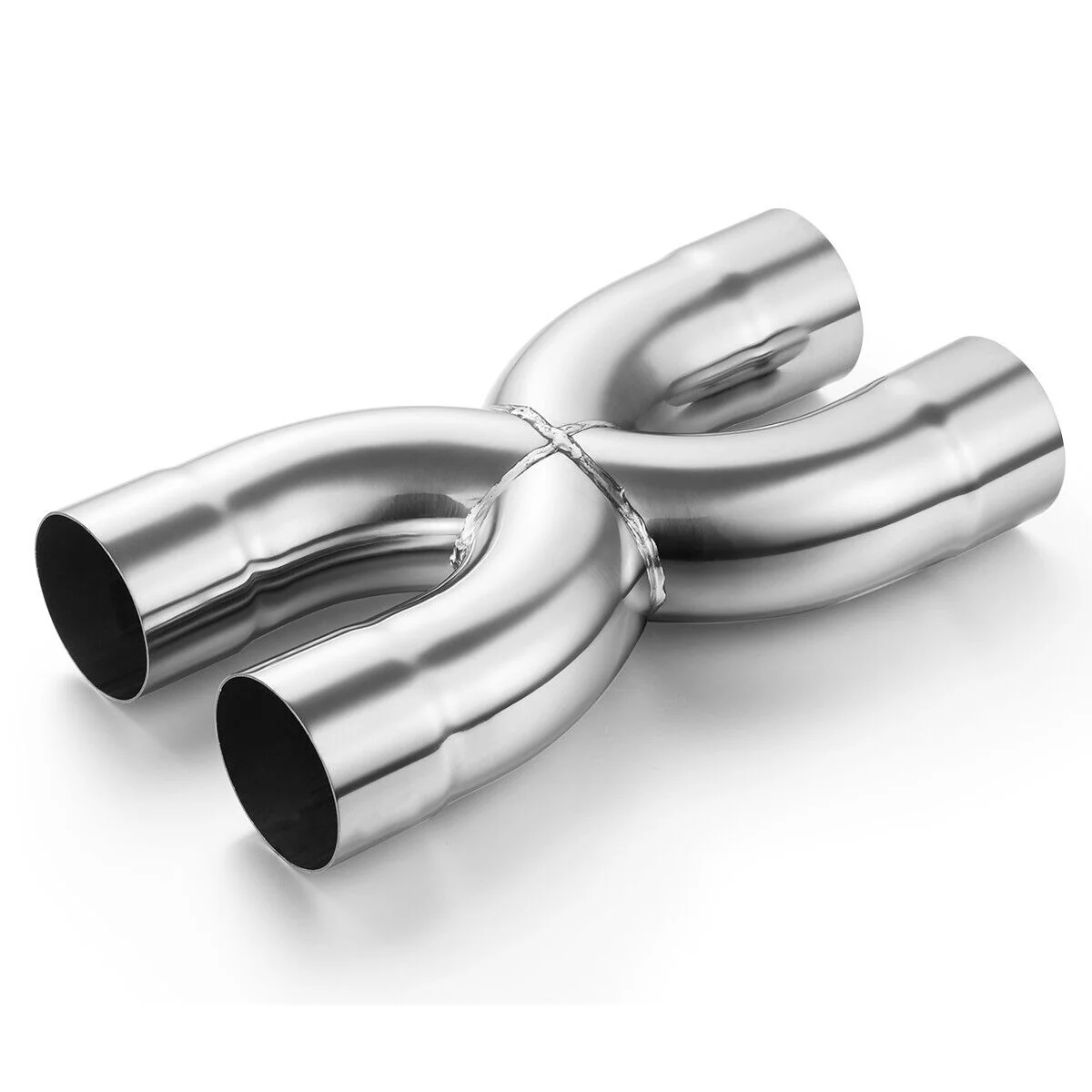 Stainless Steel Polished X-Pipe 2.5" Inlet Crossover Pipe, 2.5" Outlet, 12" Overall Length - Image 7