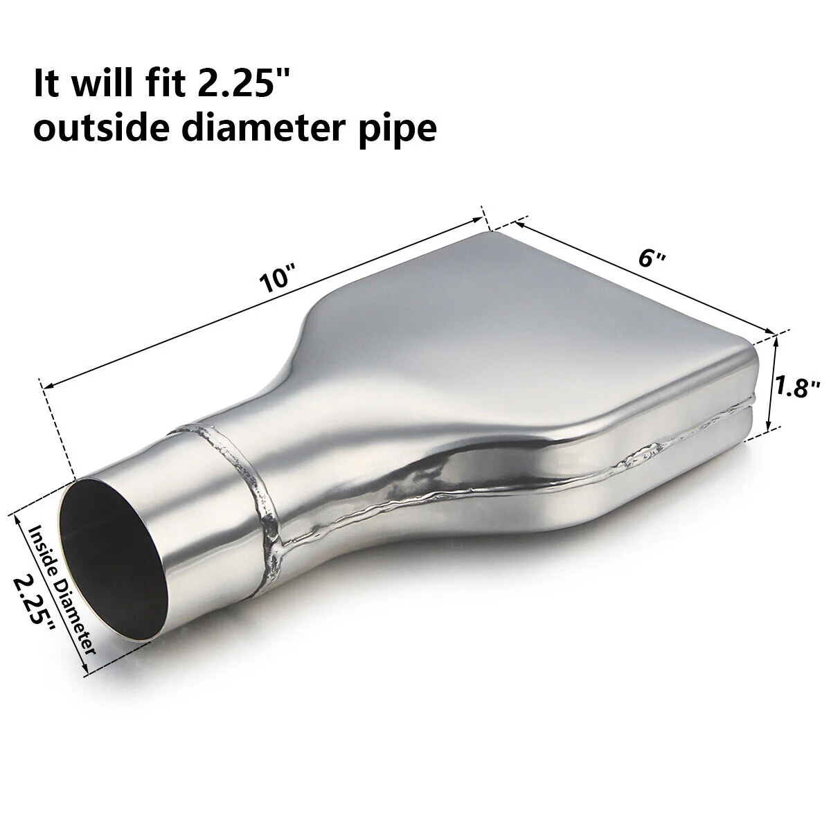 Stainless Steel Square Exhaust Tip 2.25" inlet 6" x 1.8"Outlet 10" Long Camaro - Image 2