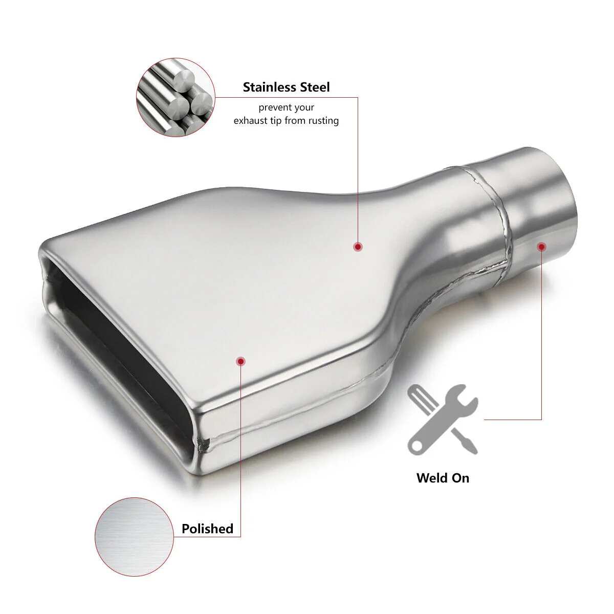 Stainless Steel Square Exhaust Tip 2.25" inlet 6" x 1.8"Outlet 10" Long Camaro - Image 4