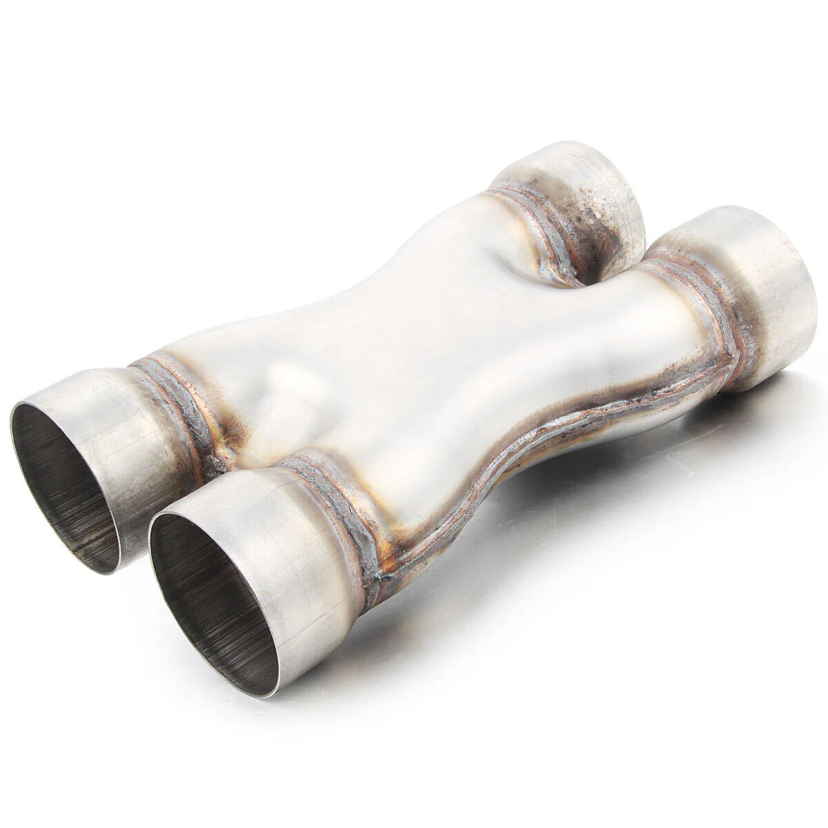 Universal Dual 3" In/Out Crossover X Pipe Exhaust Tip 12" Length Stainless Steel - Image 3