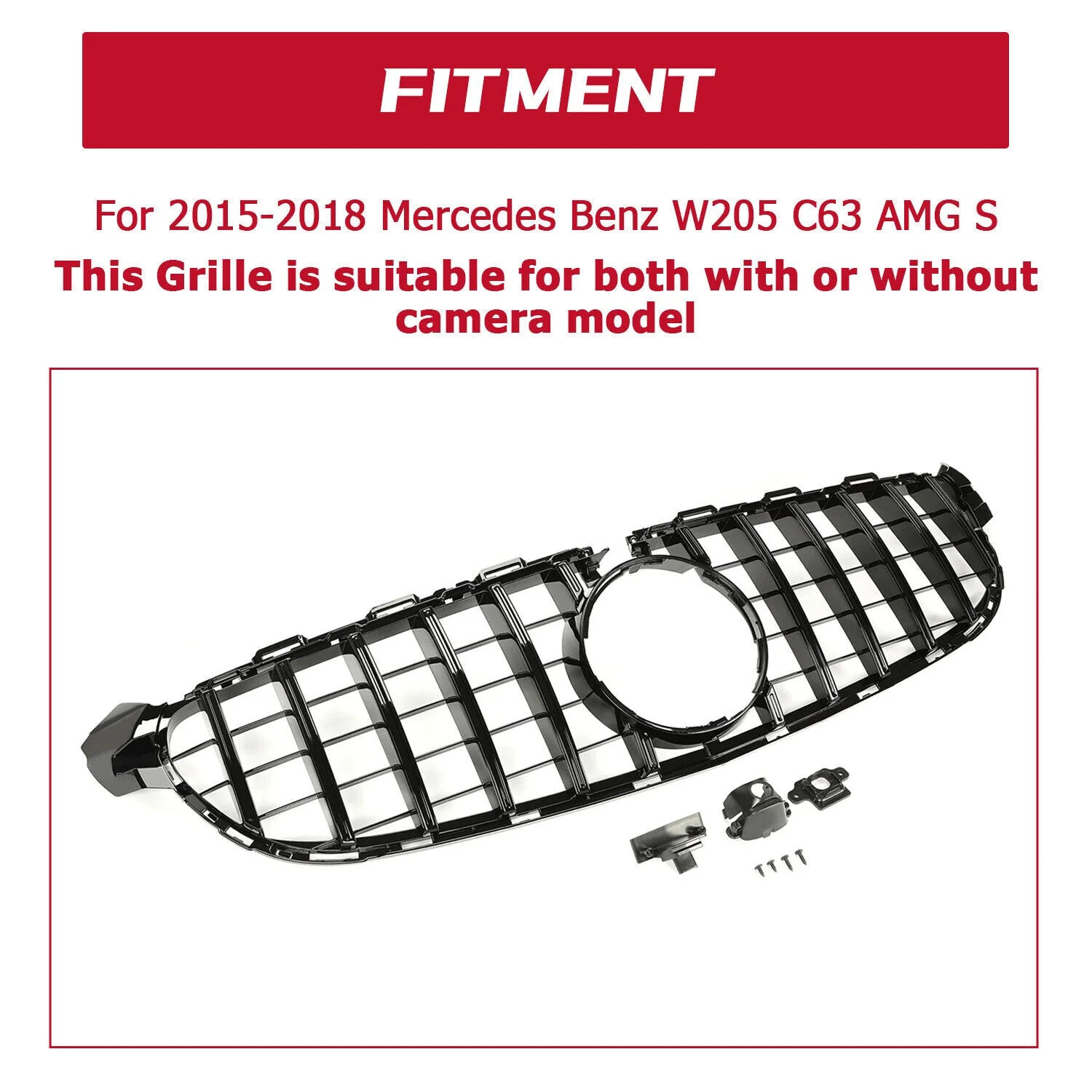 Front Bumper Grill Chrome/Black For Mercedes C-class W205 C205 C63 2015-2018 - Image 3
