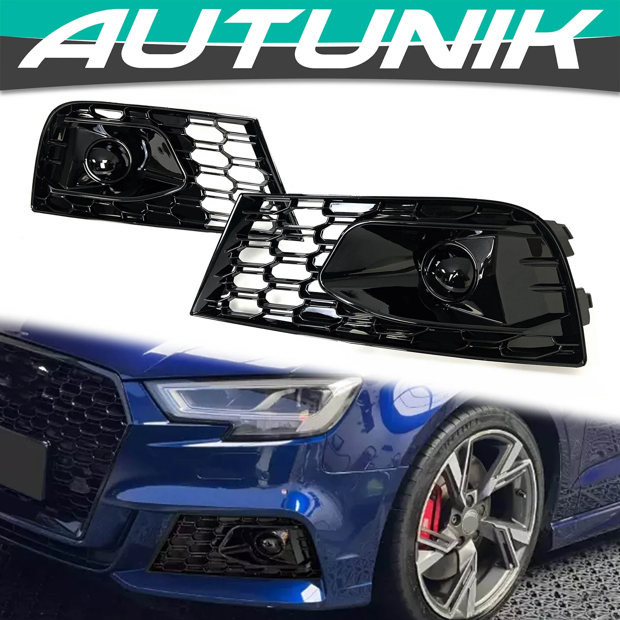 For 2017-2020 Audi A3 Sline S3 8V Black Front Bumper Fog Light Grille Cover Left+Right - Image 2