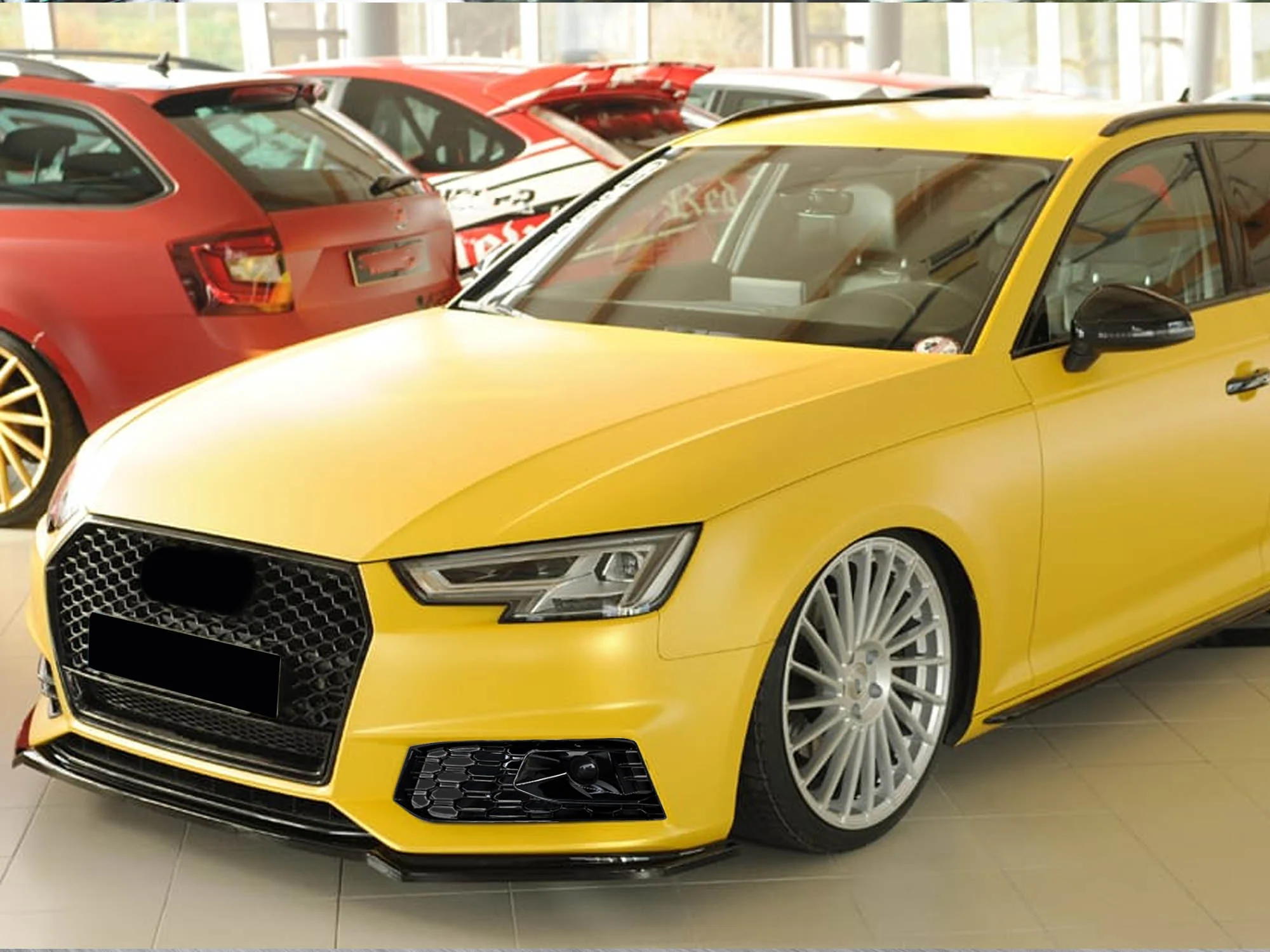 For 2017-2019 Audi A4 B9 S-line S4 Black Front Bumper Fog Light Grille Cover w/ ACC Caps - Image 3