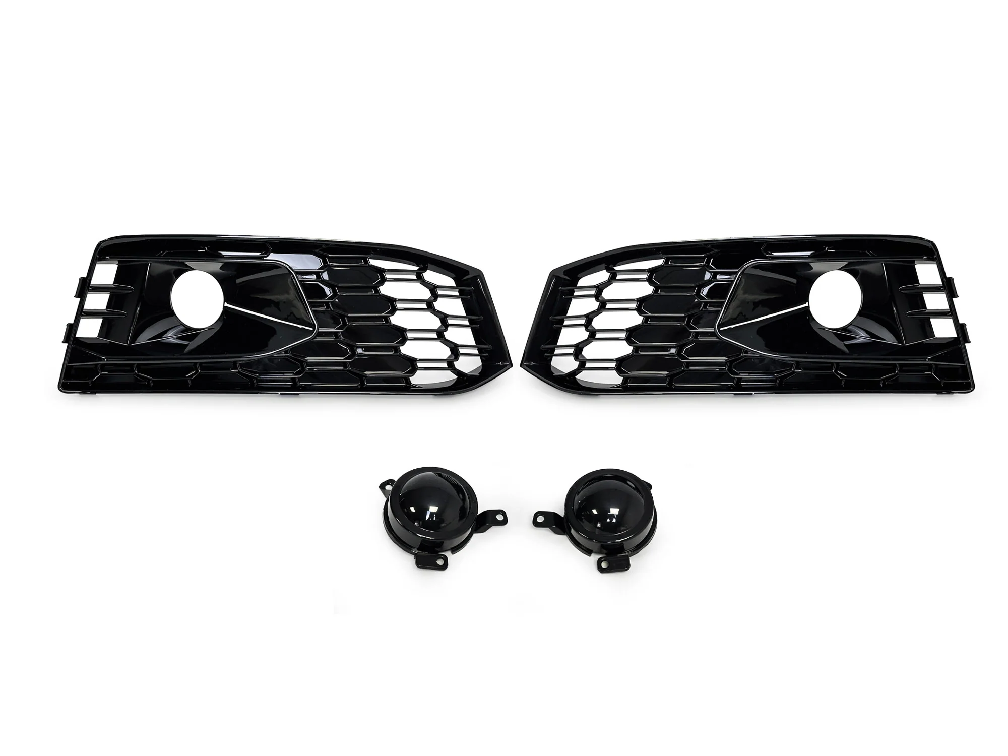 For 2017-2019 Audi A4 B9 S-line S4 Black Front Bumper Fog Light Grille Cover w/ ACC Caps - Image 4