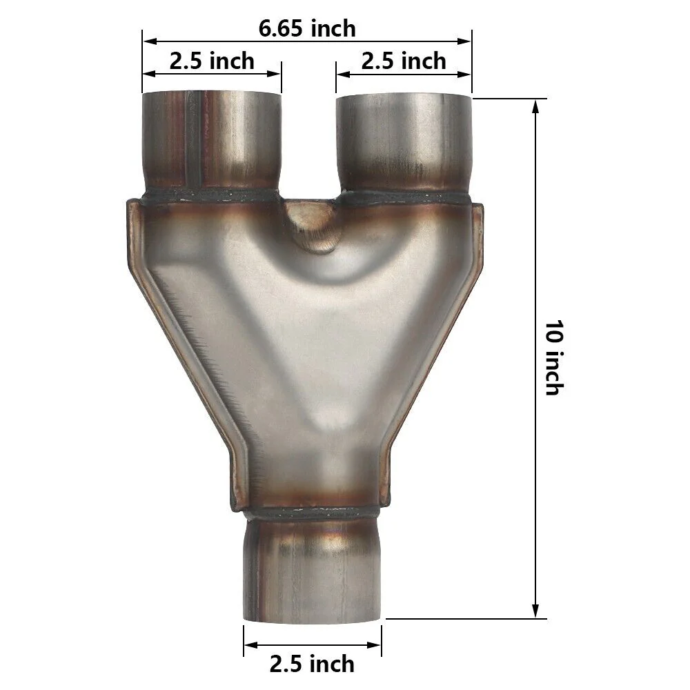 Welded Exhaust Tip Y-Pipe 2.5" Dual Inlet/2.5"inch Single Outlet Stainless Steel - Image 2