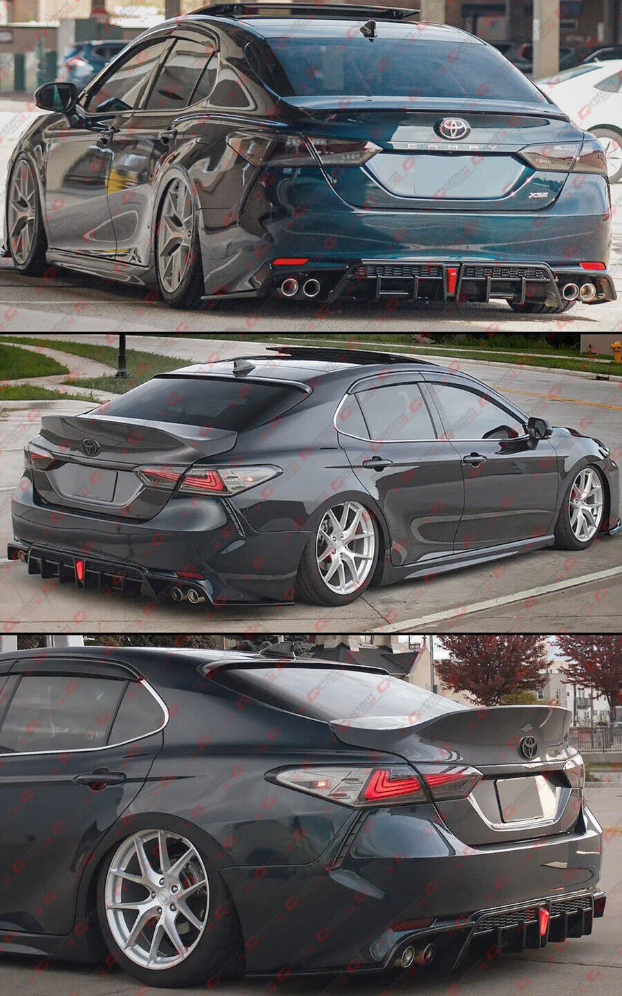 Gloss Black LED Rear Diffuser + V2 Corner Extension fits for 2018-2024 Toyota Camry SE XSE - Image 5